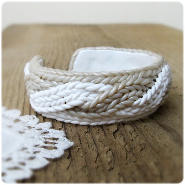 Bangle with imitating knitting - Polymer clay - Made to order