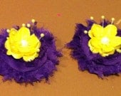 Purple Yellow Shabby Flower Hair Clip, baby toddler girl hair clip, Girl gift, Lakers