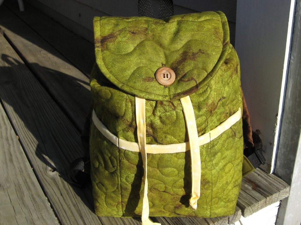 Kids backpack, , handmade quilted boys backpack, olive green rucksack, bookbag, monogram ready