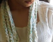Caruso Blue And Crystal Petal KNIT  Crocheted Scarf  Crocheted Cotton Pale Blue Scarf  Crocheted Maine Harbor Blue Scarf
