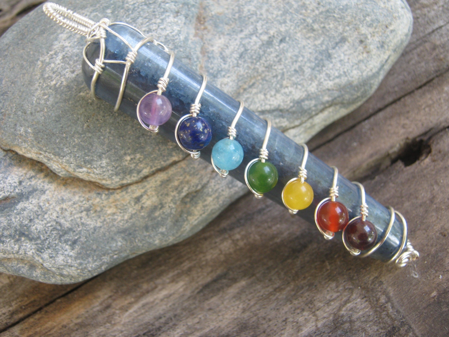 Giant Blue Kyanite Gemstone Chakra Pendant, Wire wrapped