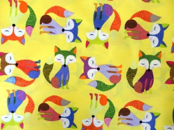 Timeless Treasures - 1/2 Metre Foxes in Yellow / Foxy Owl Collection - FreshFabricsAust
