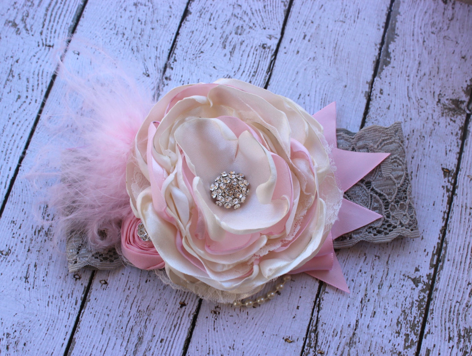 Baby Headband-Vintage Couture Headband-Headband-Baby Girl-Wedding-Flower Girl Headband-Couture Baby Headband-Photo Prop