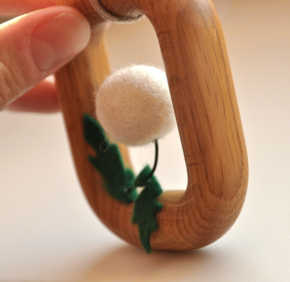 Felt ball dandelion Miniature oak wood frame