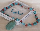 Turquoise necklace ear rings gift