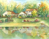 Watercolor painting of vacation home, lake house, cottage, gift for parent, grandparent, hostess