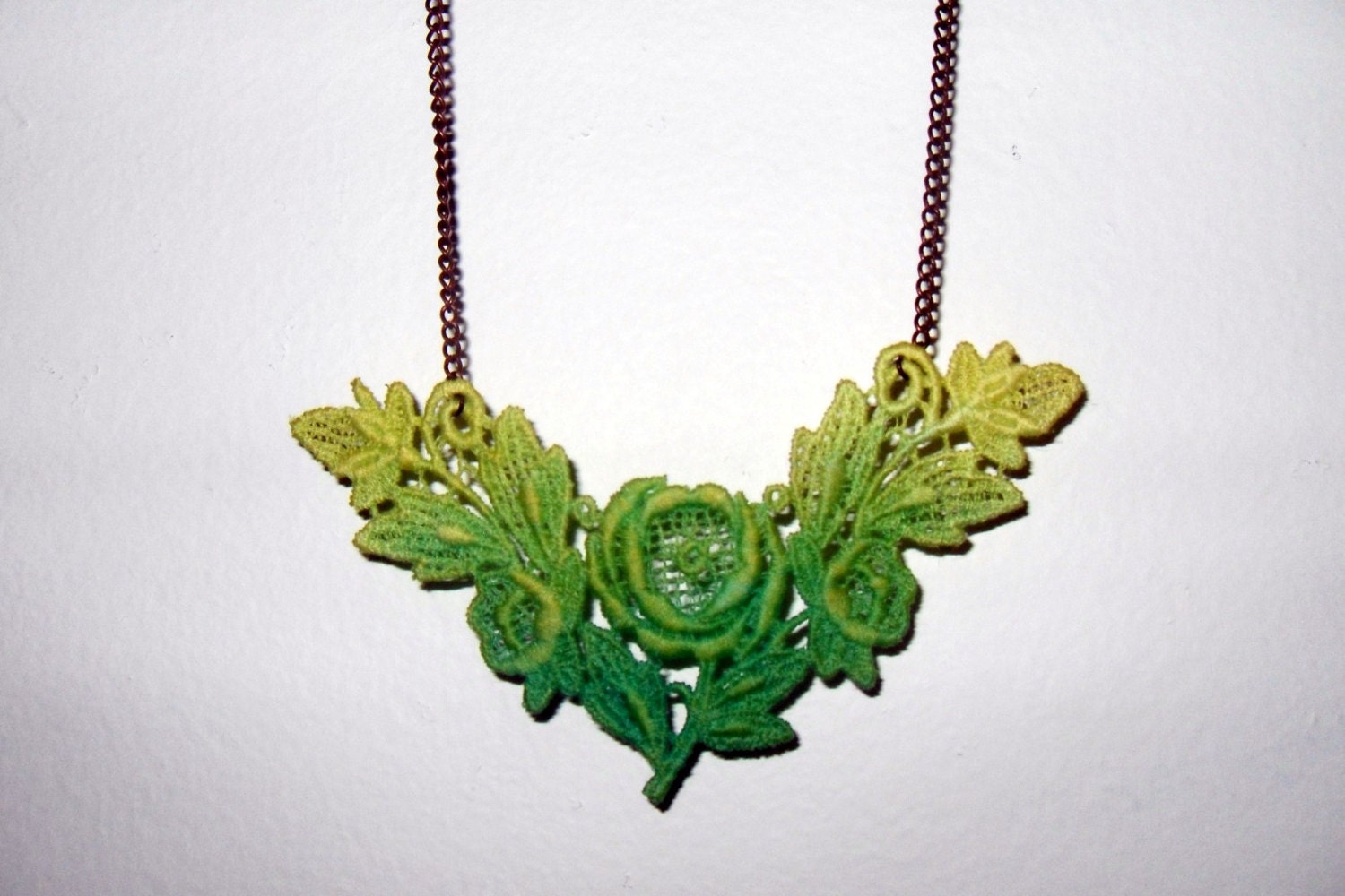 Vintage Ombre Lace Necklace in Pink Purple Blue Lime Green Jewelry Upcycled Unique Mothers Day Gift for Her