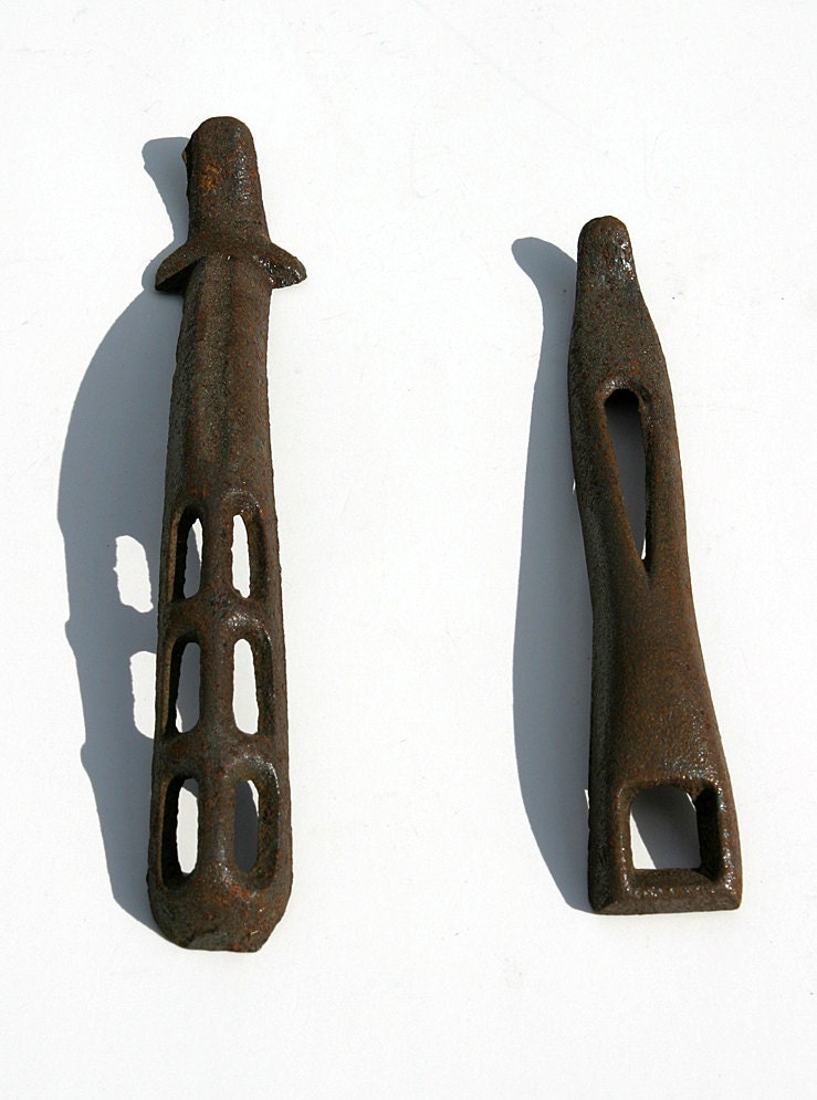 Vermont Farmstead Primitive Set of 2 Antique Cast Iron Kitchen Stove Lift Handles or Grate Tool