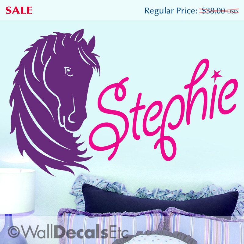 SALE - Horse Wall Decal - Custom Name Wall Decal, Pony Art, Girls Name Wall Decal Horse Decor Girls Bedroom Decor Monograms Baby Nursery