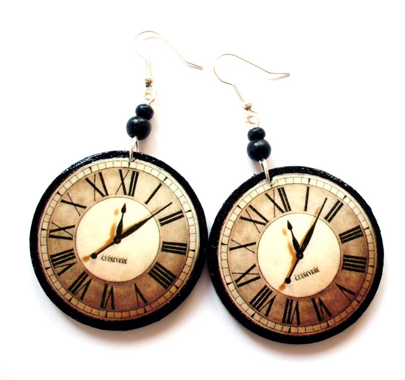 CLOCK EARRINGS retro steampunk vintage clocks gothic goth gothique perfect gift