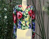 Vintage // 1940s // Hothouse Floral // Silk Blouse
