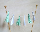 Satin Tassel Cake Bunting - Mint and White Wedding, Engagement, housewarming, party home decor, photo prop