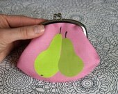 Pair of Pears Green and Pink Kiss-Clasp Coin Purse