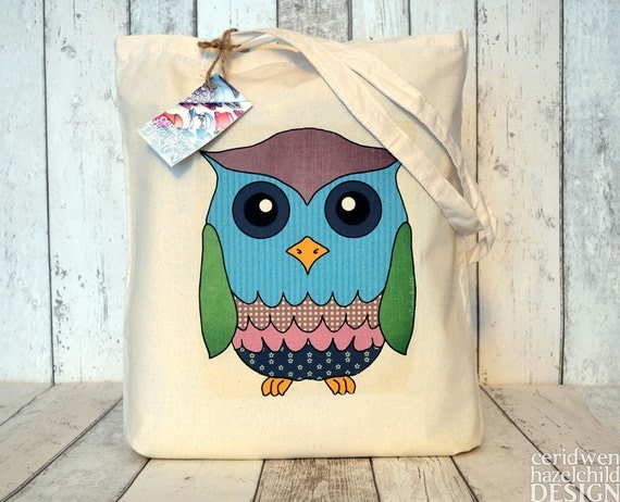 Patchwork Owl Illustration Eco Cotton Tote Bag
