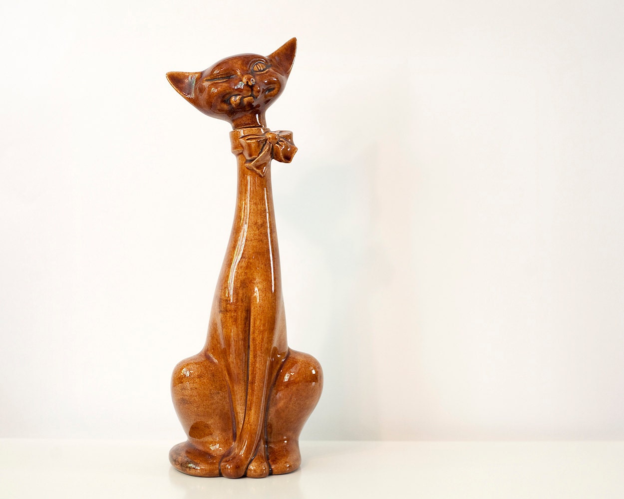 Mid-Century Ceramic Cat Decanter, Vintage Ceramic Cat Figurine