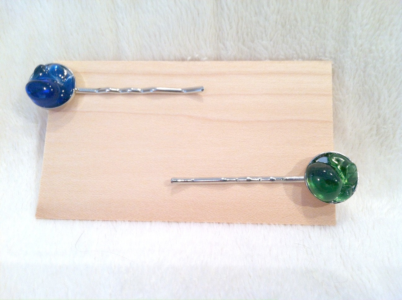 Beach Glass Hair Pin Set Blue and Green