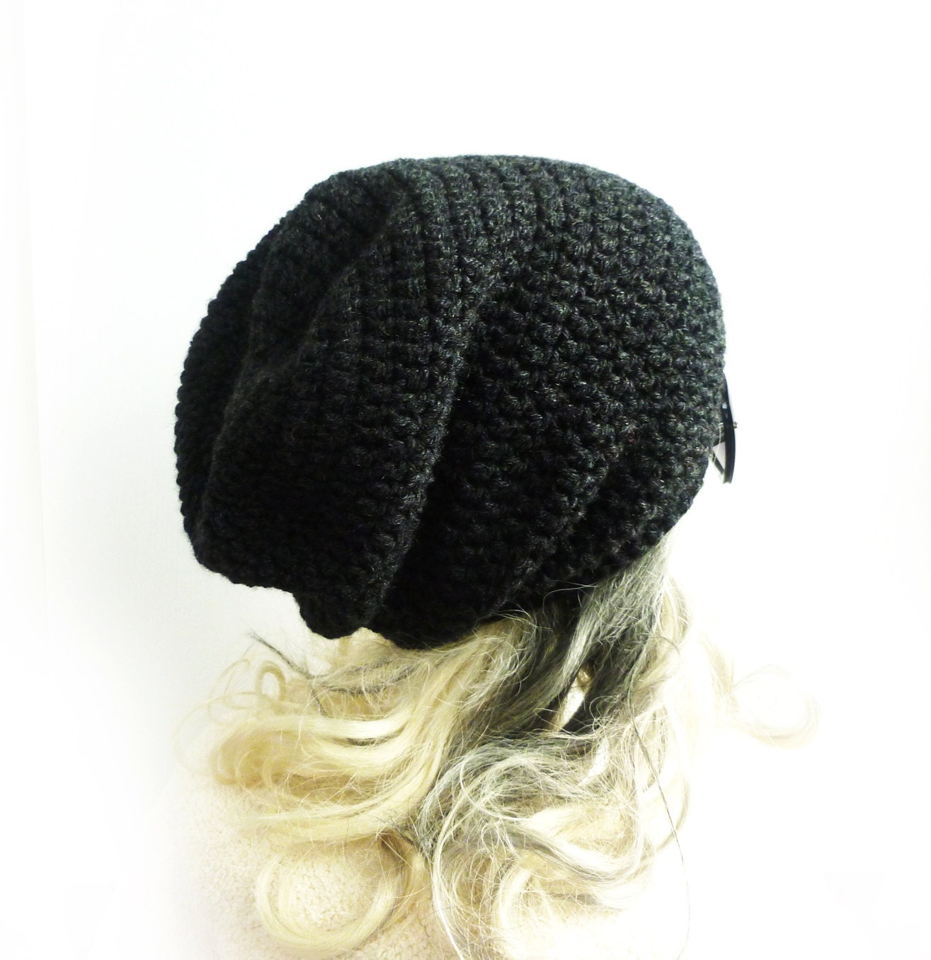 Black Beanie Slouchy Beanie Charcoal Gray Crochet Slouch Hat Baggy hat Mens Womens Teen spring winter accessories