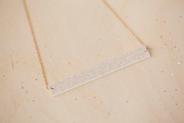 Minimal Cosmic Glitter Iridescent Bar Necklace - Spring Collection