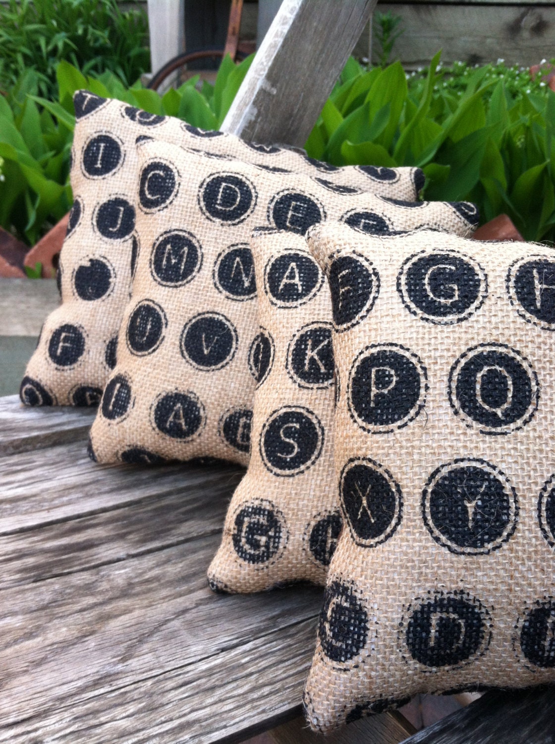 Letter-Typewritter Key Burlap Small Decorative Pillow