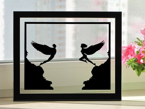 Magnetic Power of Love Handmade Original Papercut First Anniversary Personalized Gift: Hand-Cut Paper Art Silhouette (UNFRAMED)