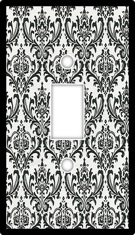 Black White Damask Lightswitch Switchplate Cover, Wood - BeachGurlBoutique