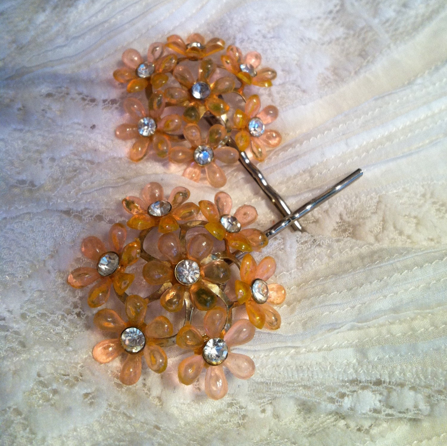 Decorative Vintage Spring Pink Flower Celluloid Bobby Pins