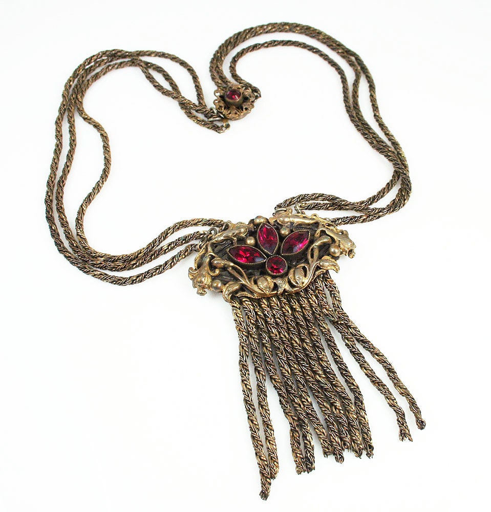 Victorian Red Ruby Czech Bohemian Boho Necklace