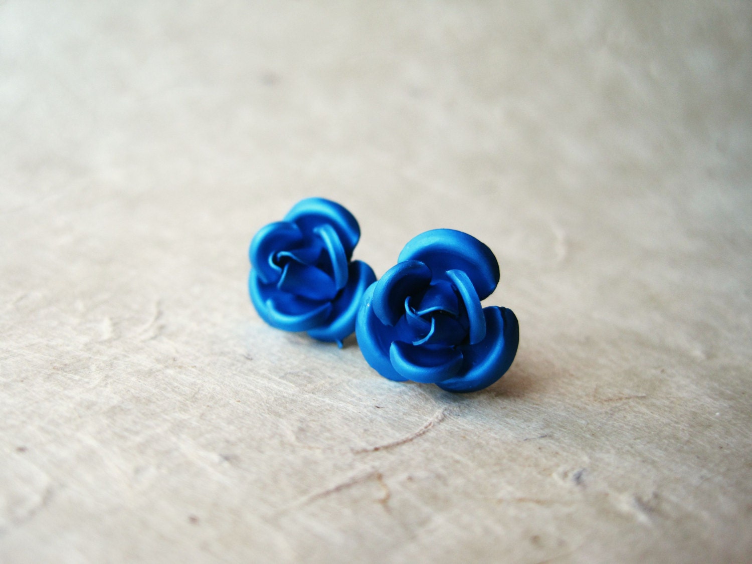 Blue Rose Earrings. Lightweight Aluminum Rose Studs. Cobalt Blue Earrings. Metal Studs. Spring Jewelry. FSE1