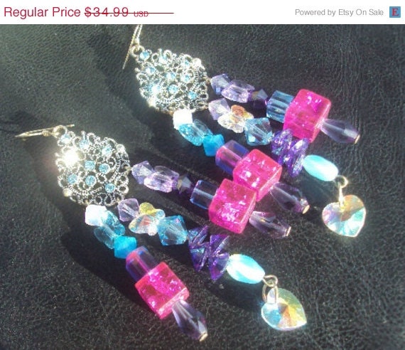 50% OFF SALE Blue Raspberry Swarovski Crystal Earrings by Amanda Lynne LUXE