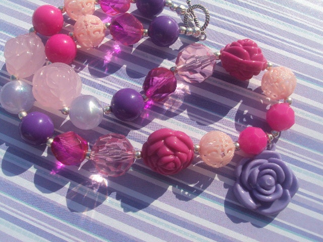 50% OFF SALE Pink Purple Rose Girls Necklace by Amanda Lynne LUXE