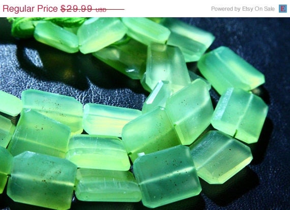 40% OFF SALE Neon Green CHALCEDONY Faceted Rectangle Beads 23-27mm 8 Inch Strand Lush Lime Glowing