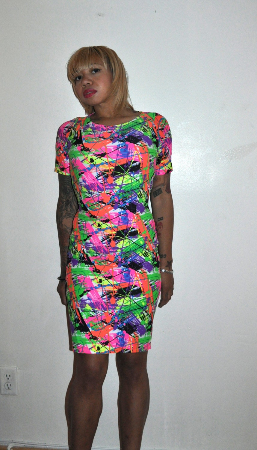Neon paint splatter dress
