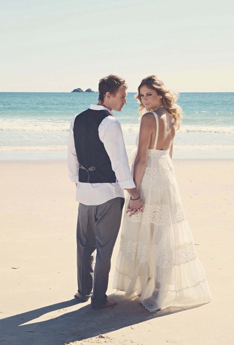 Romantic French lace Bohemian Vintage style wedding dress,