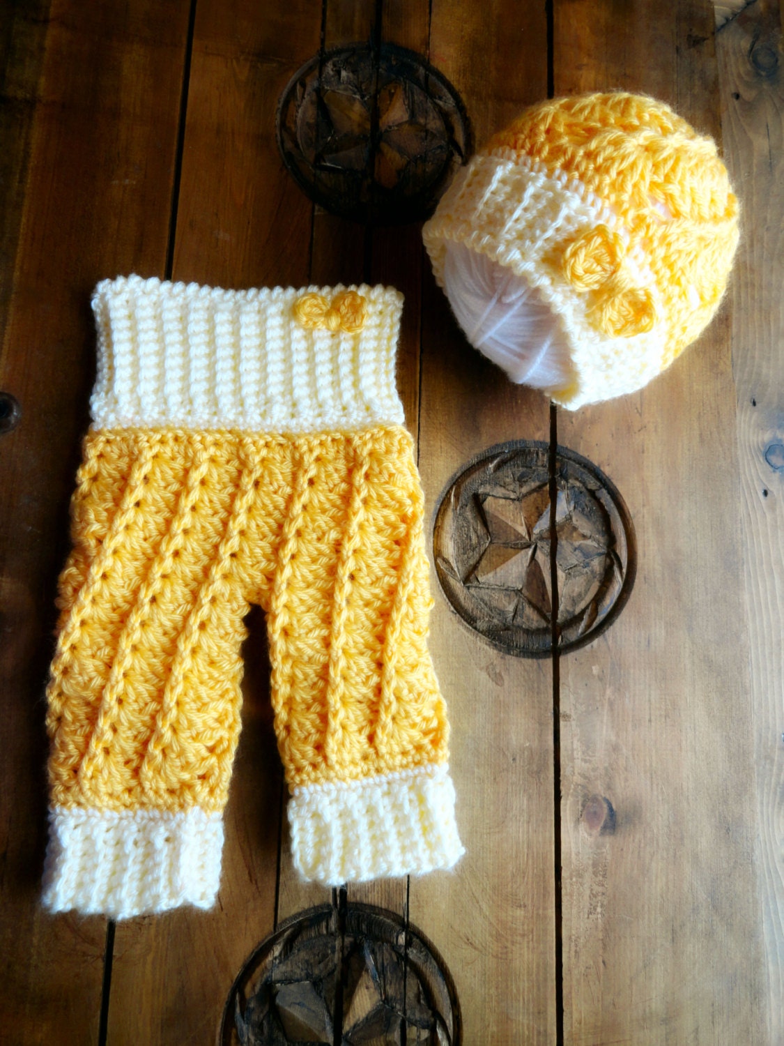 Newborn Crochet Swirl Pants and Matching Hat READY TO SHIP