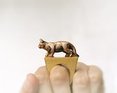 Animal wooden Ring Cuprum Cat, Copper Cat Handmade, coctail statement ring, for cat lover, cat jewelry, brown, beige