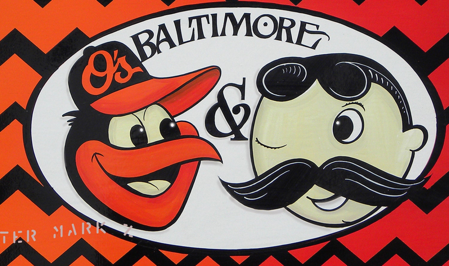 Baltimore O's & Boh's  Print with MAT,   art,  "faux" vintage ,chevron style,Orioles,wall hanging