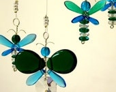 Butterfly Mobile, Glass Suncatcher, Glass Mobile, Green, Cyan Blue Butterfly, Children Mobile, Hanging Mobile Crystal Suncatcher Fairy