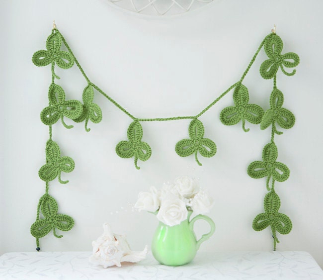 Lucky Irish Shamrock Bunting, Crochet Garland, Wall Hanging