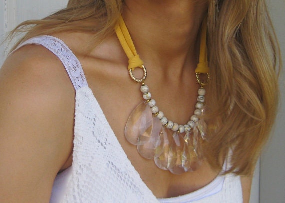 Statement Teardrop Necklace with any Colored Tie - Red Orange Yellow Green Navy Purple Pink Tan Cream Brown Black