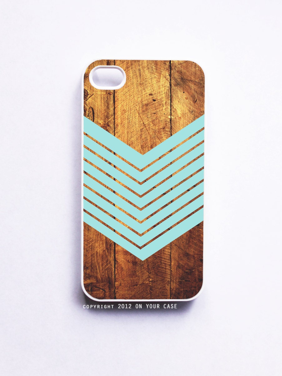 iPhone 4 Case Dark Wood Grain Geometric Teal