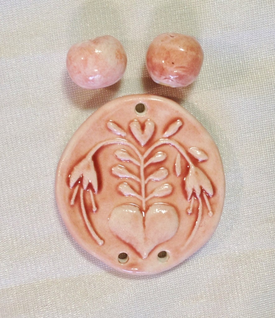 Victorian  Heart Porcelain Handmade Pendant n Beads