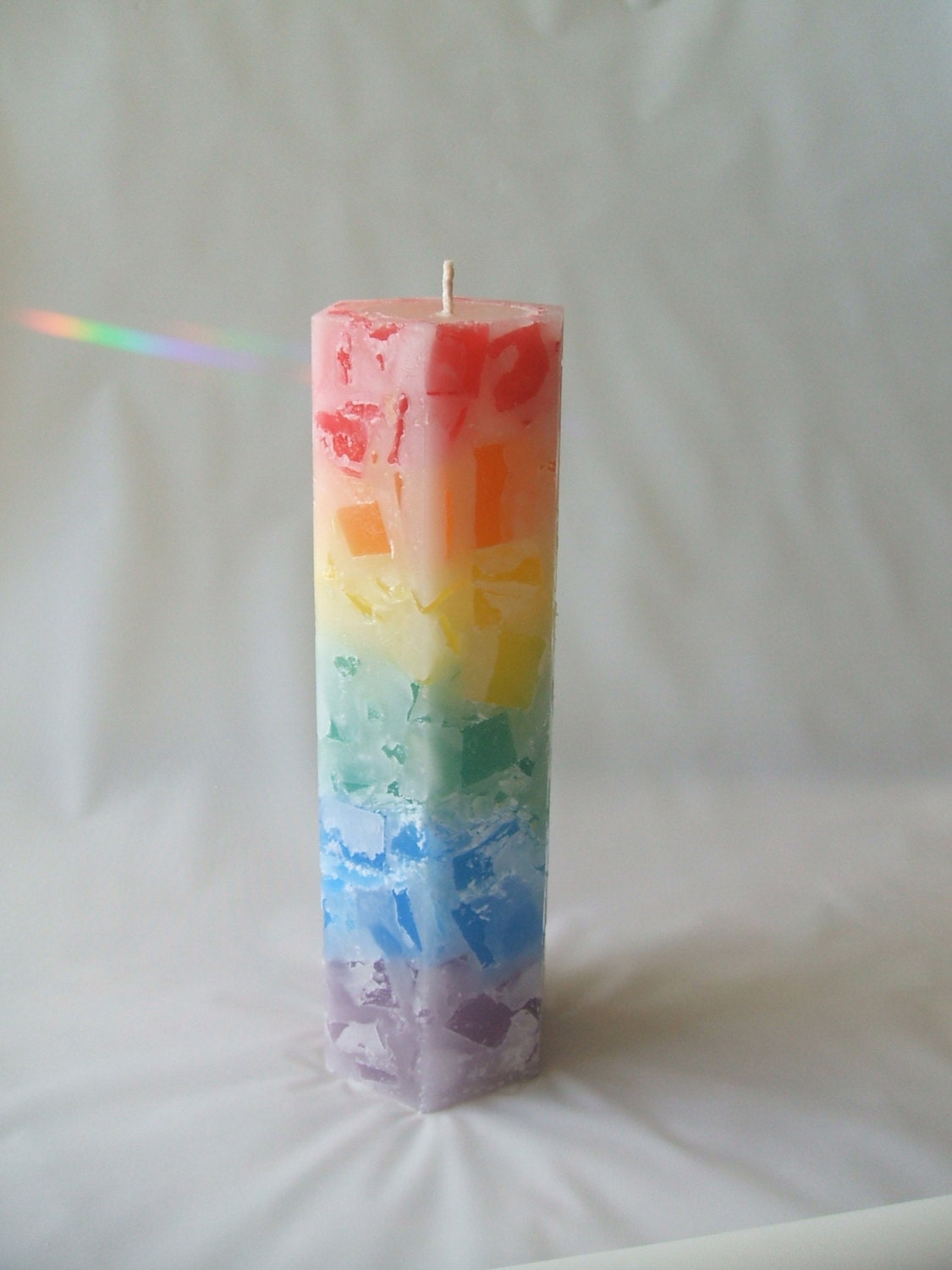 Rainbow Hexagon Candle Handmade Pillar Chunk Candle Apple Blossom Scented