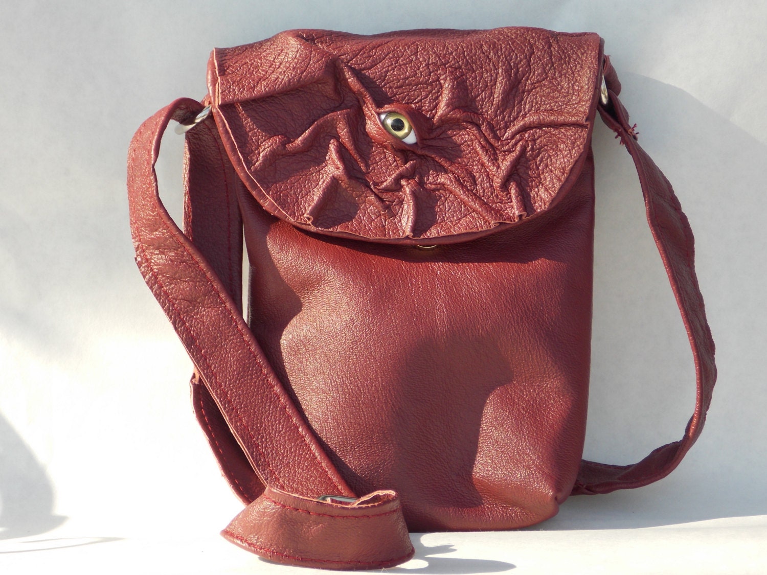 Red Leather Messenger Bag Purse Handbag Witch Wiccan Pagan Goth LARP