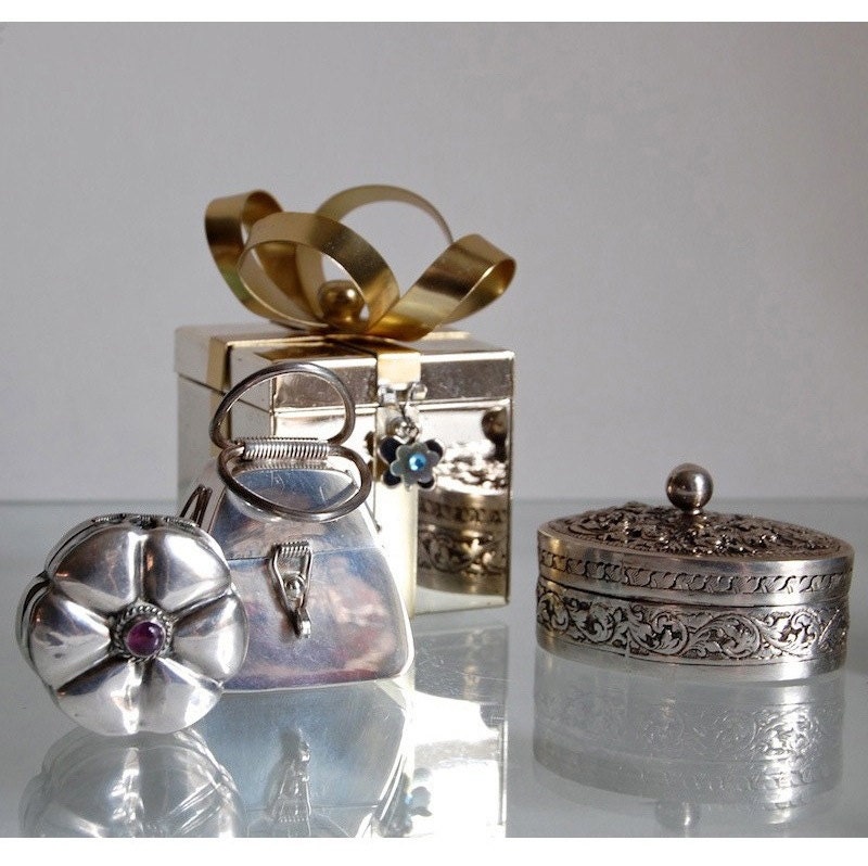 Miniature Silver Jewelry Box Collection Sterling, Coin Silver & Silver Tone Vintage Collectibles Accessories Treats Gift Boxes Gift for Her