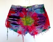 Tie Dye Distressed High Waisted Marble Shorts
