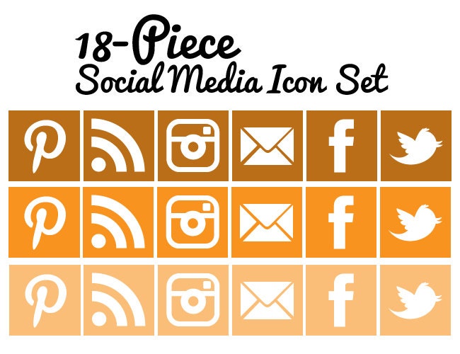 Social Media Icons - Set of 18 - Square with White - Orange