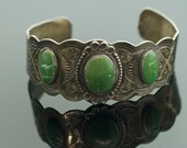 Vintage Navajo Sterling Silver Green Turquoise Cuff Bracelet