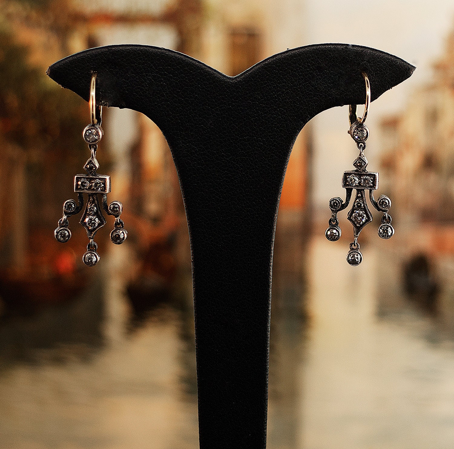 Antique Victorian 18k and Sterling Silver Diamond Dangle Earrings