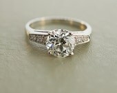 Antique Diamond Engagement Ring - 14k White Gold and Diamond Ring