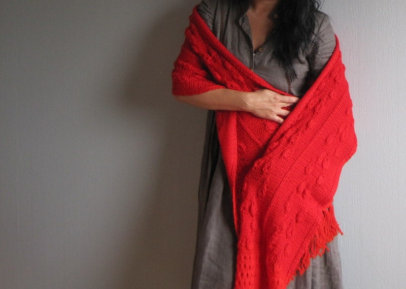 Oversized scarf red hand knit scarf chunky neck warmer any season - woolpleasure